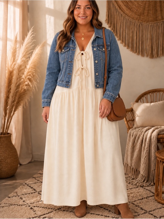H&M Dresses & Skirts - H&M Cream Sleeveless Maxi Dress with Tie-Front